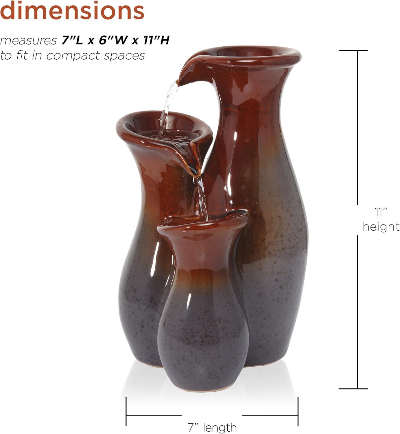 Ceramic Cascade Vase Tabletop Fountain 11" in Brown and Gray