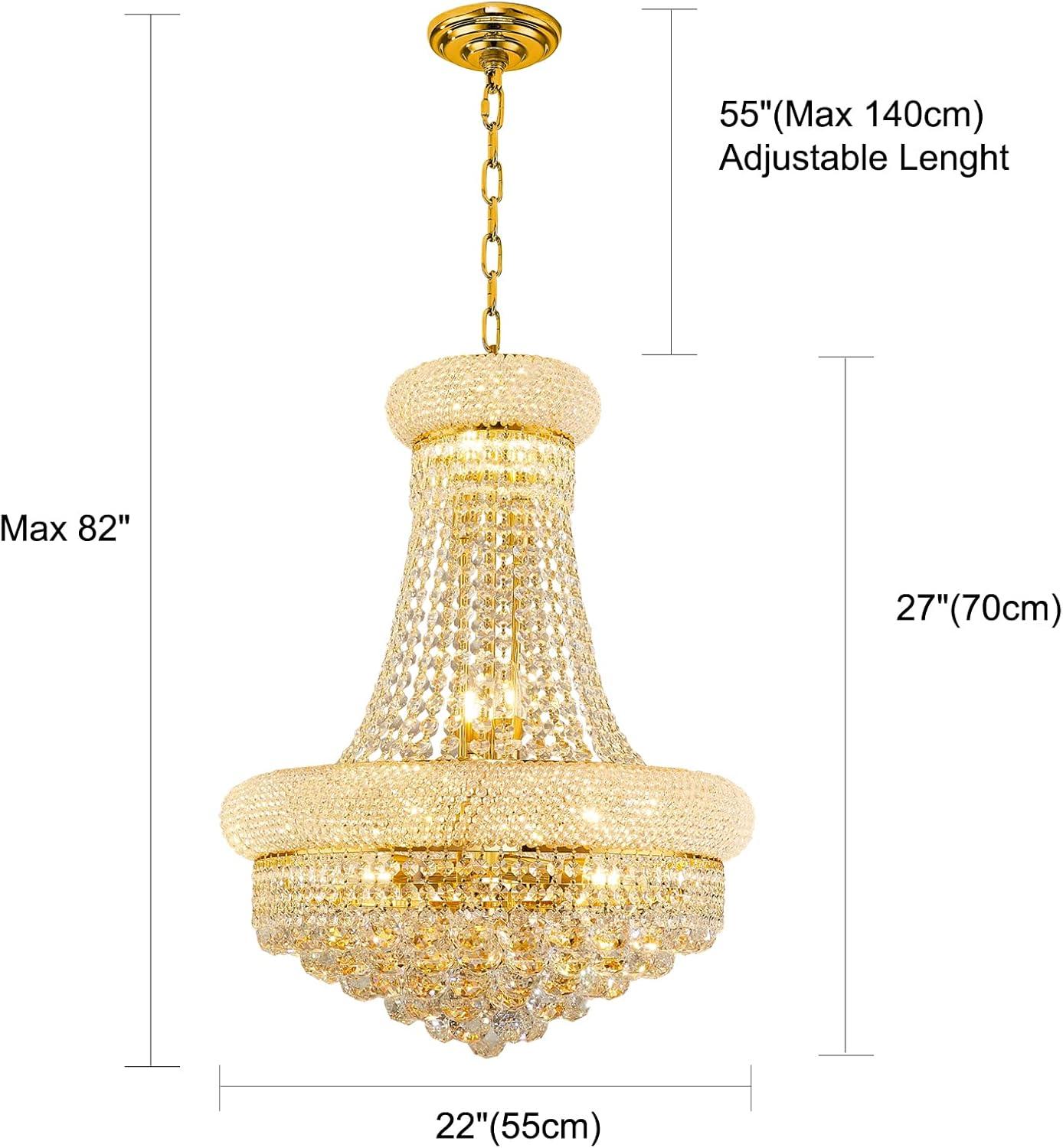 12 Lights Gold Finish Empire Crystal Chandelier Lighting for Dining Room Living Room Foyer Hallway Bedroom Entryway (Dia 22'')