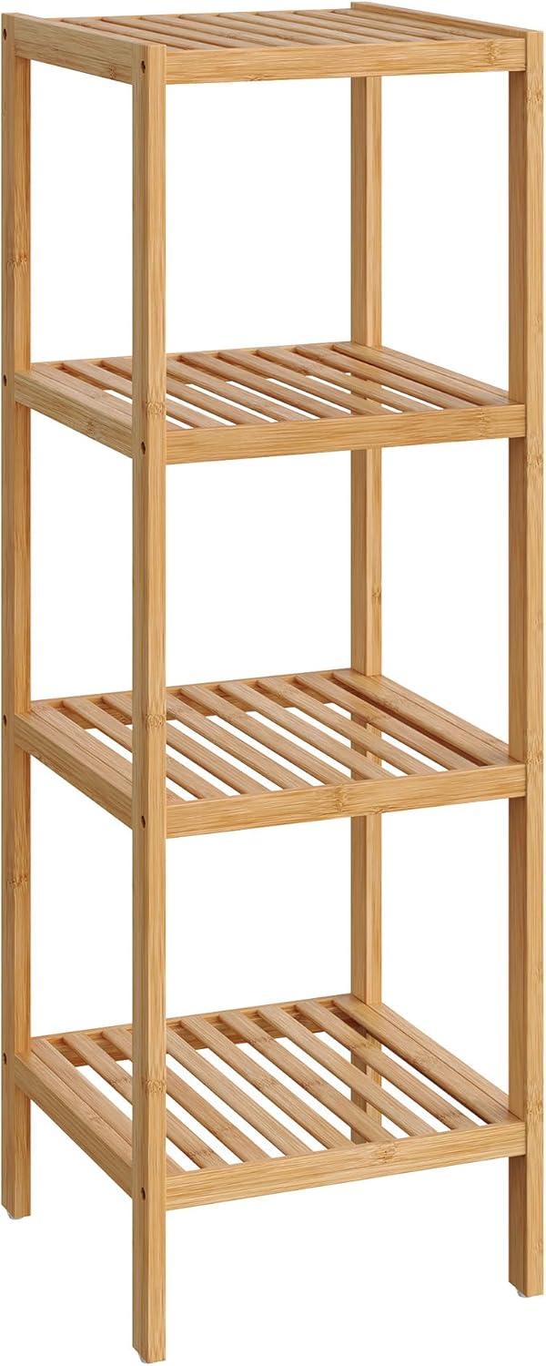 4-Tier Bamboo Bathroom Shelf, Narrow Shelving Unit, Multifunctional Storage Rack, Corner Rack, for Kitchen, Living Room, Bedroom, Entryway, Bathroom, Natural UBCB54Y