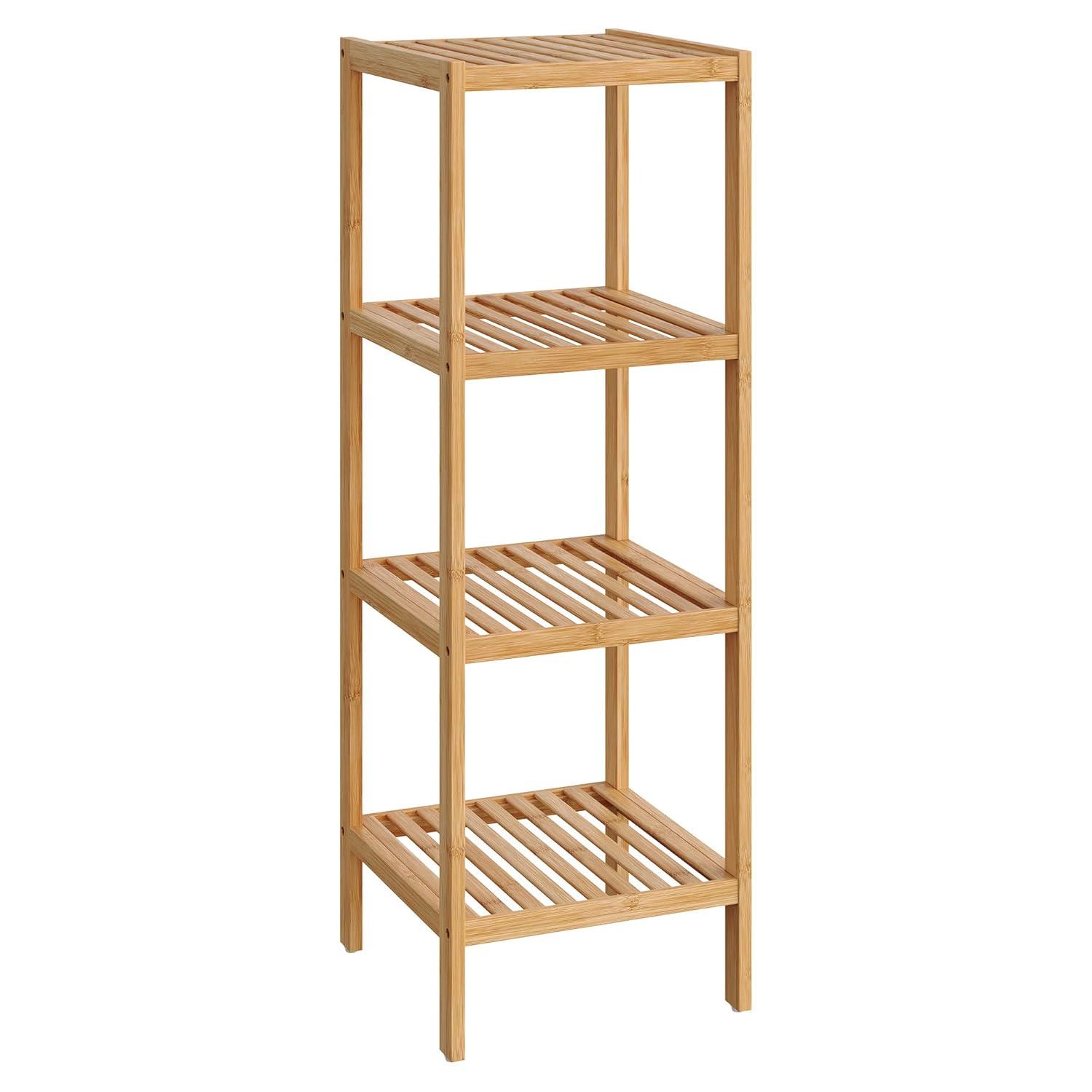 4-Tier Bamboo Bathroom Shelf, Narrow Shelving Unit, Multifunctional Storage Rack, Corner Rack, for Kitchen, Living Room, Bedroom, Entryway, Bathroom, Natural UBCB54Y