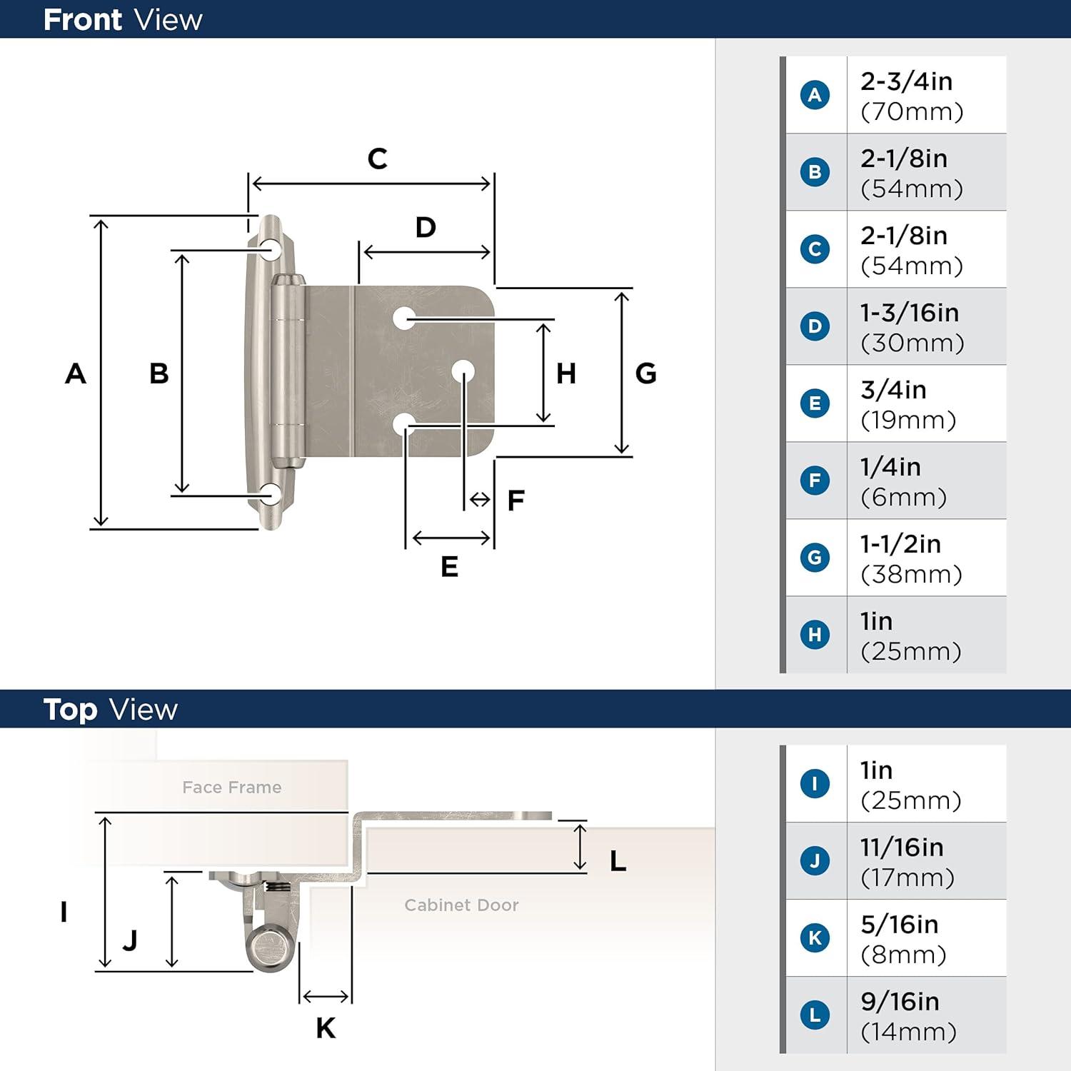 Sterling Nickel Self-Closing Cabinet Door Hinge, 2-Pack