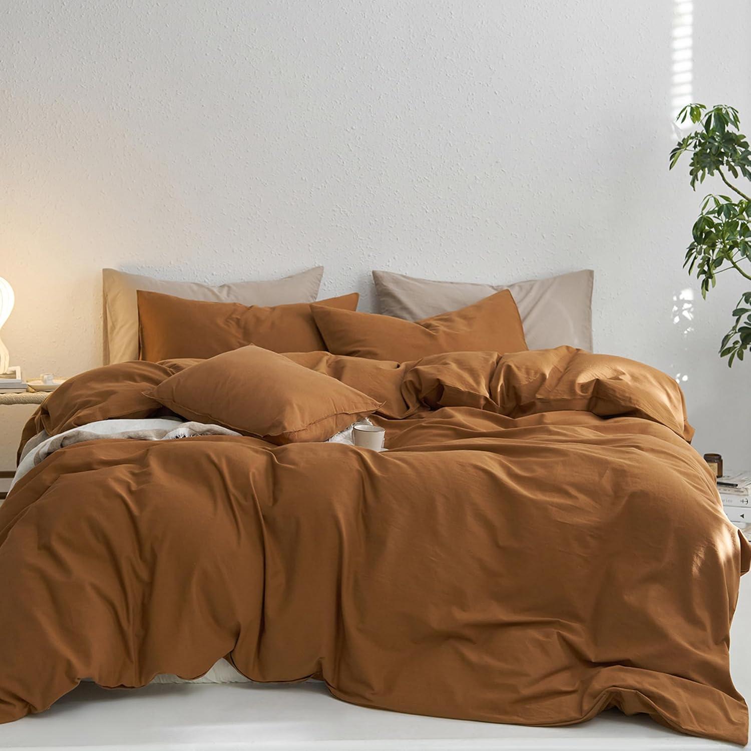 MOOMEE 100% Washed Cotton Linen Like Textured Duvet Cover Set
