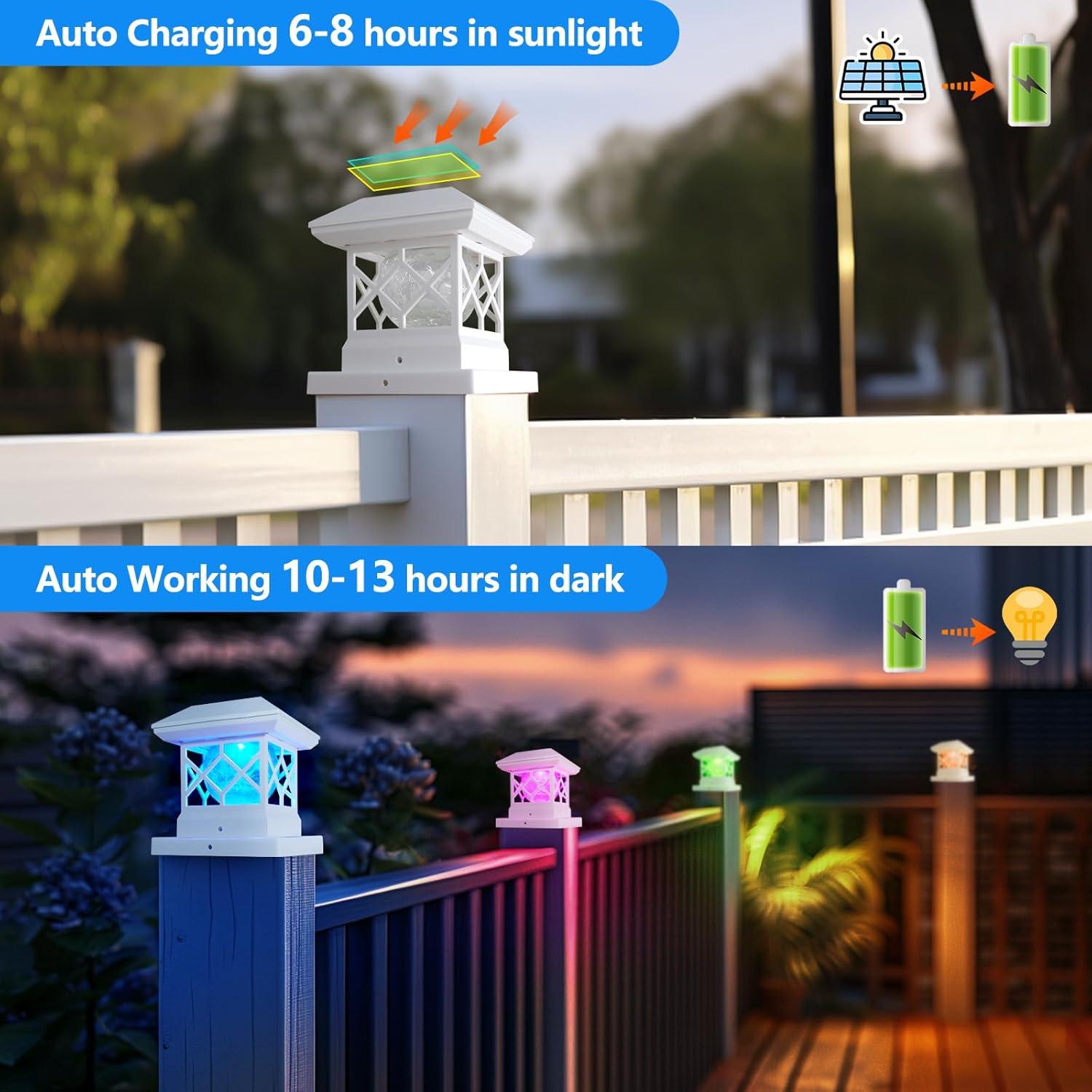 TWINSLUXES Solar Post Cap Lights Outdoor - Waterproof LED Fence Post Solar Lights for 3.5x3.5/4x4/5x5 Wood Posts in Patio, Deck or Garden Decoration 4 Pack