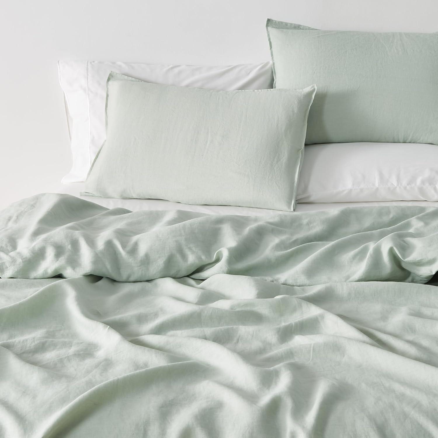 Great Bay Home 100% European Flax Linen Duvet Cover Set, Lightweight, Breathable, 3-Piece Set (Sand, Full / Queen)