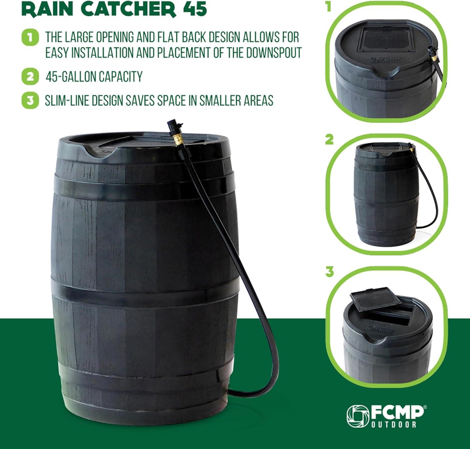 FCMP Outdoor FCMP Outdoor 45 Gallon Outdoor Rain Water Catcher Barrel Container, Black