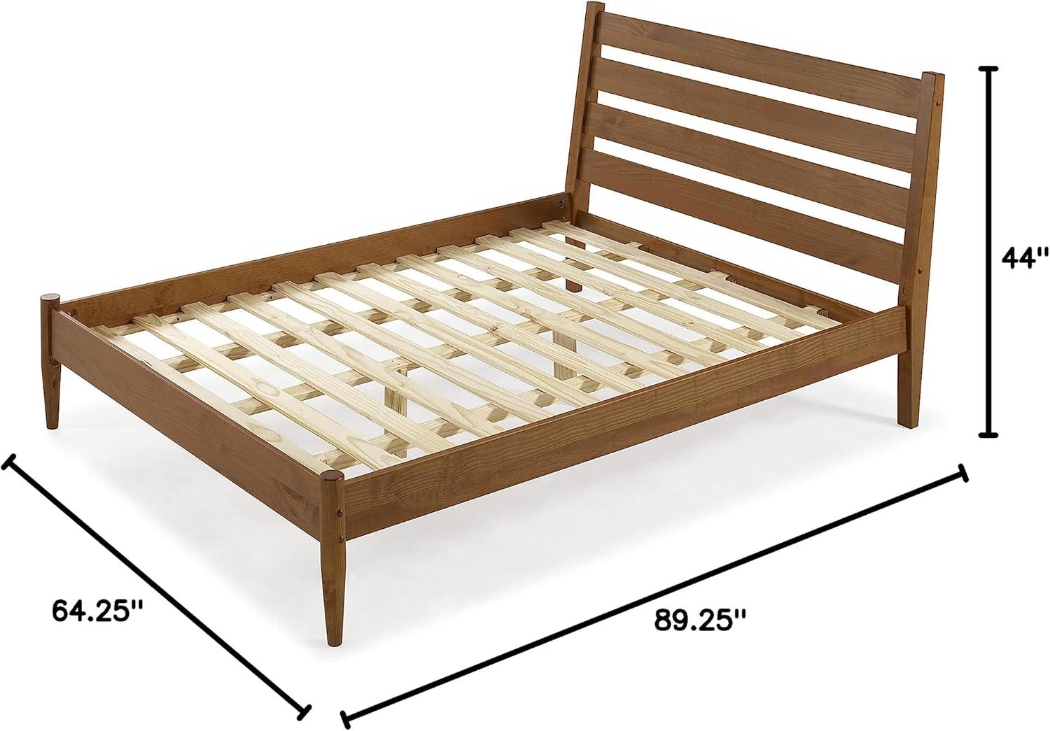 Camaflexi Mid Century Platform Bed Queen Size Solid Wood Bed Frame, Castanho 100% Solid Wood