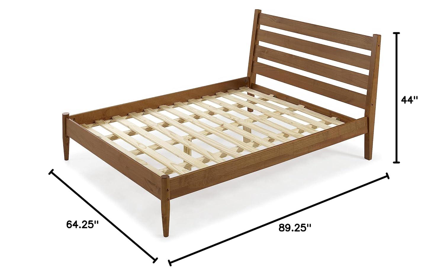 Camaflexi Mid Century Platform Bed Queen Size Solid Wood Bed Frame, Castanho 100% Solid Wood