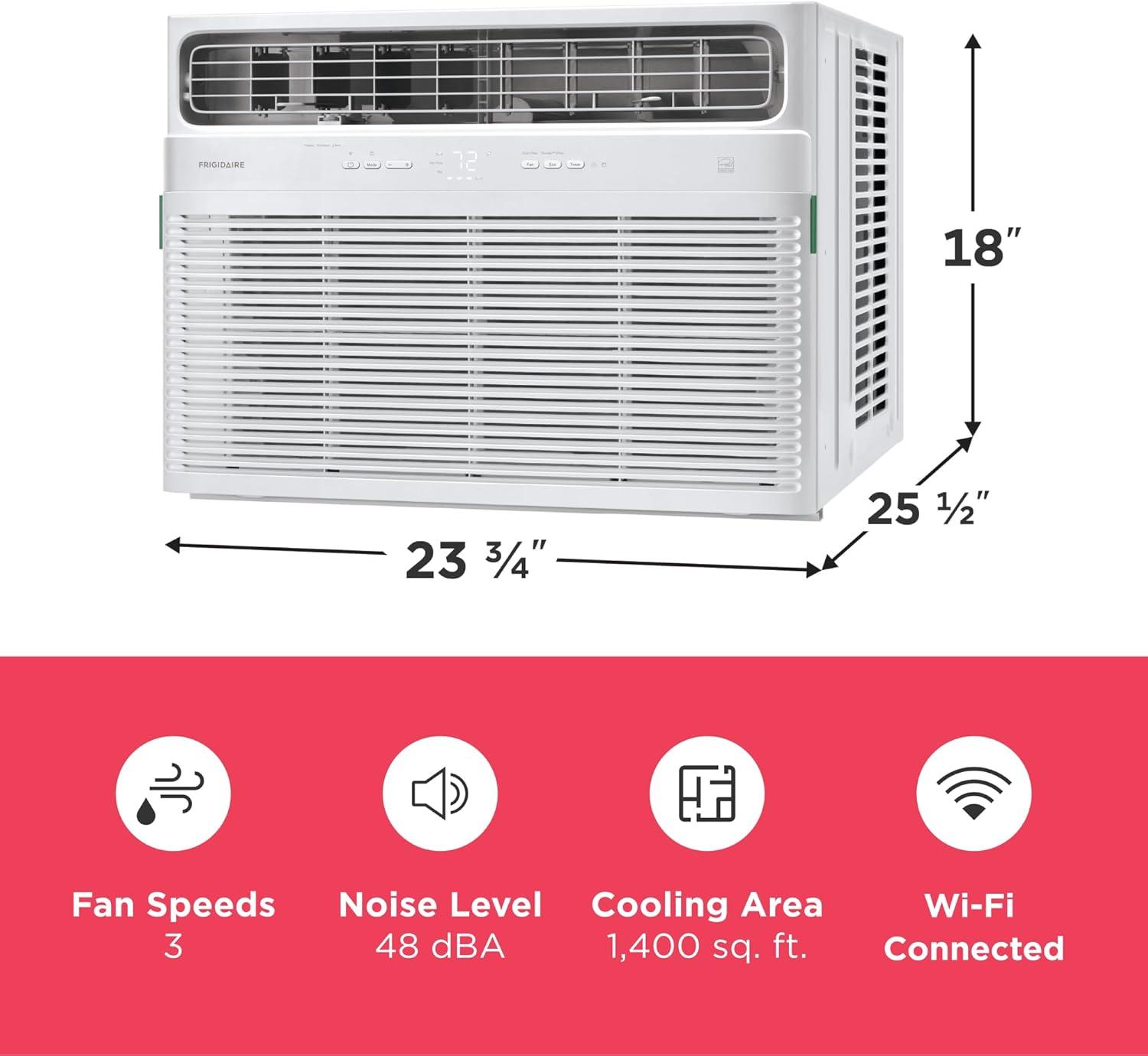 Frigidaire 24,000 BTU Smart Inverter Window Air Conditioner with Wi-Fi and Energy Star Certification, Cools Up to 1,020 Sq. Ft., Ultra Quiet Operation, White