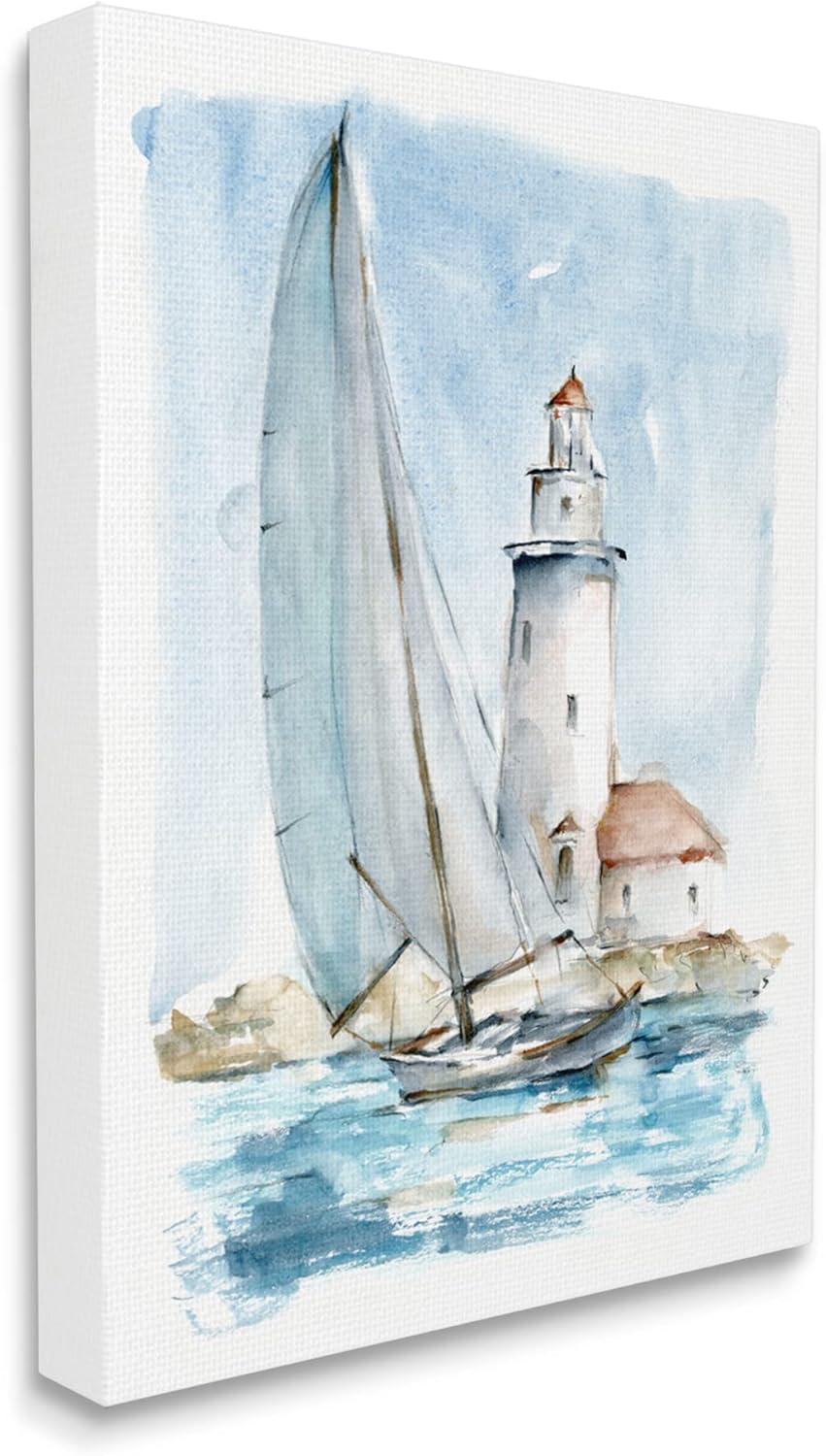 Stupell Industries Au-416-Canvas " Nautical Sailboat & Lighthouse " by Ethan Harper Painting Print