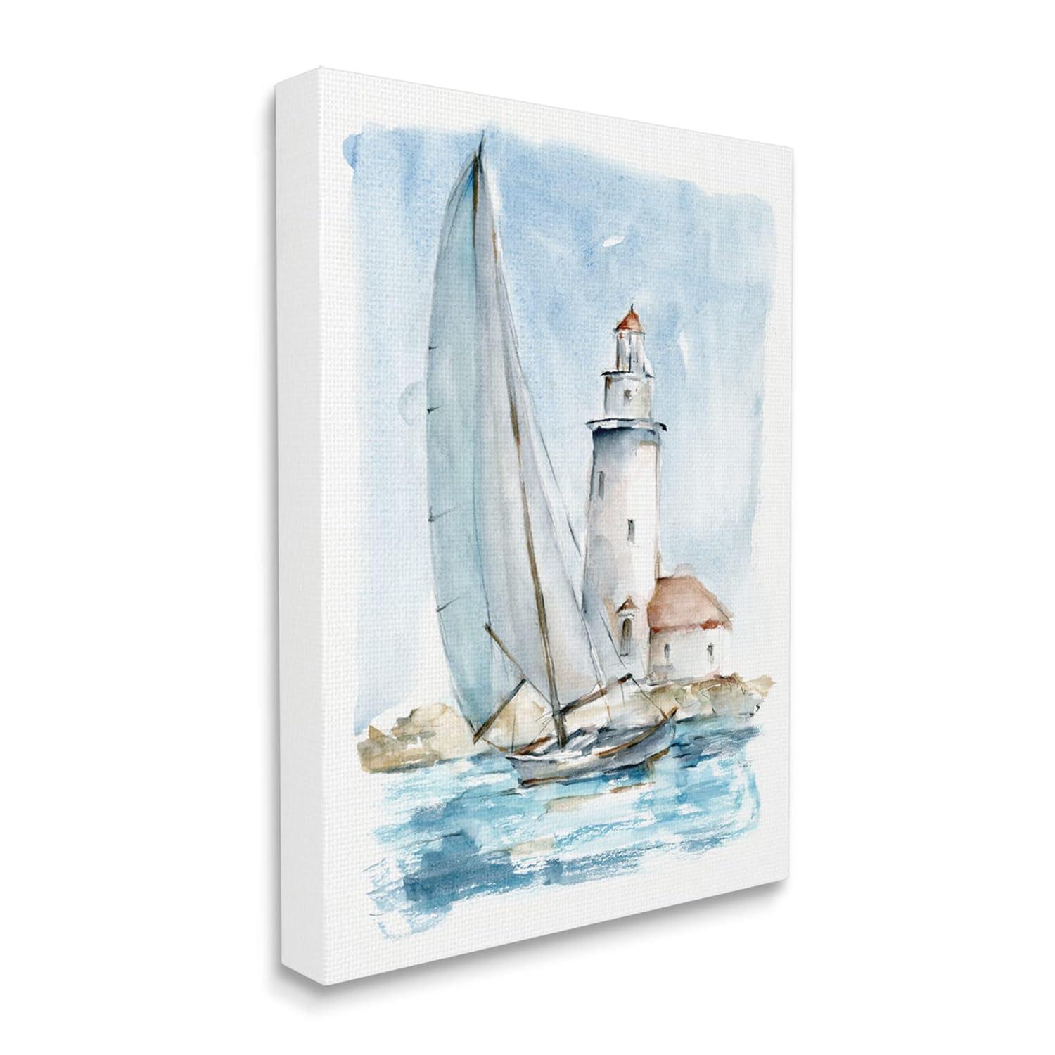 Stupell Industries Nautical Sailboat & Lighthouse Gallery Wrapped Canvas Wall Art, 24 x 30