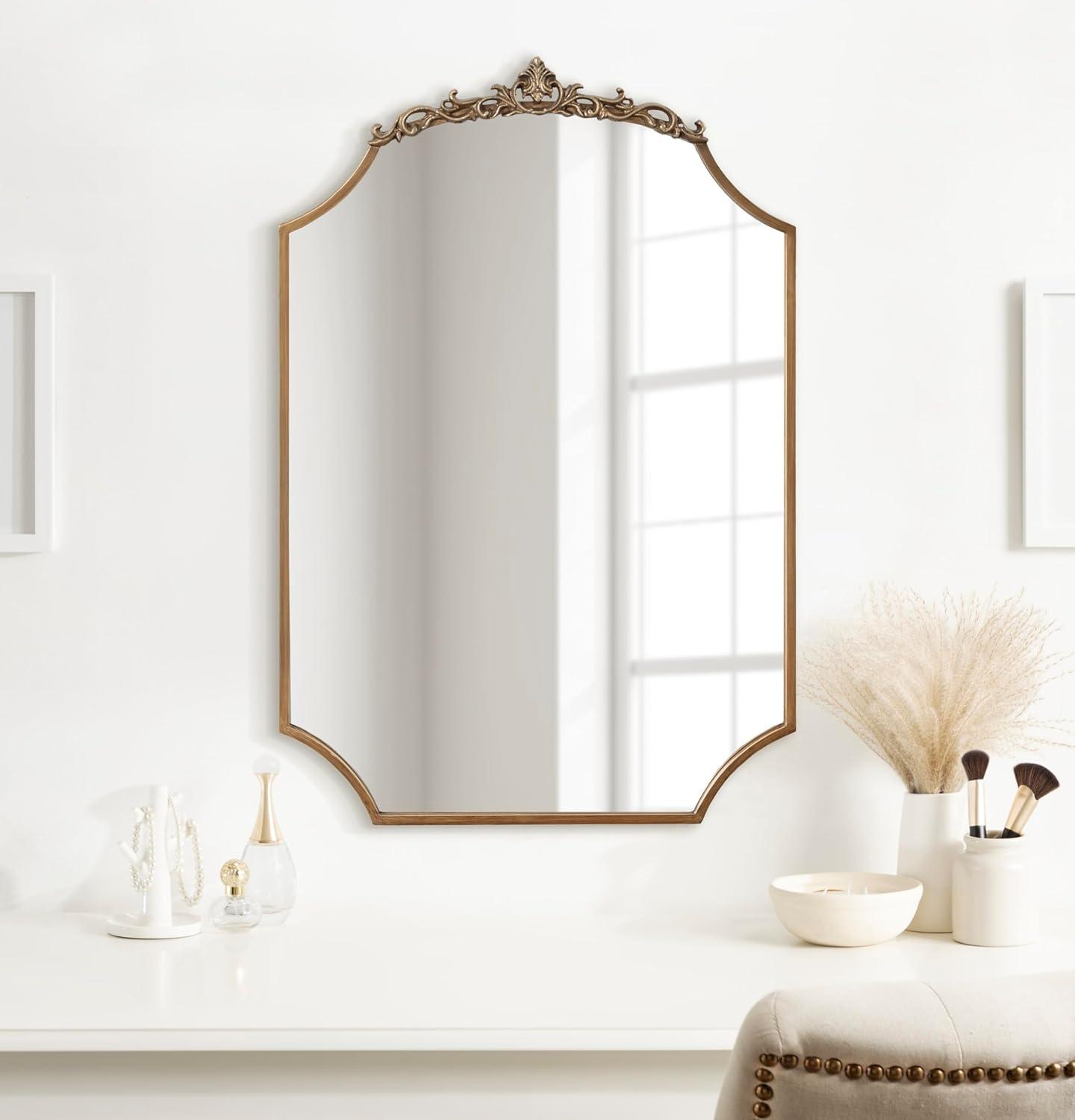 Kate & Laurel All Things Decor 24"x36" Arendahl Traditional Scallop Mirror Gold: Baroque-Inspired, No Assembly Required, Wall Mount