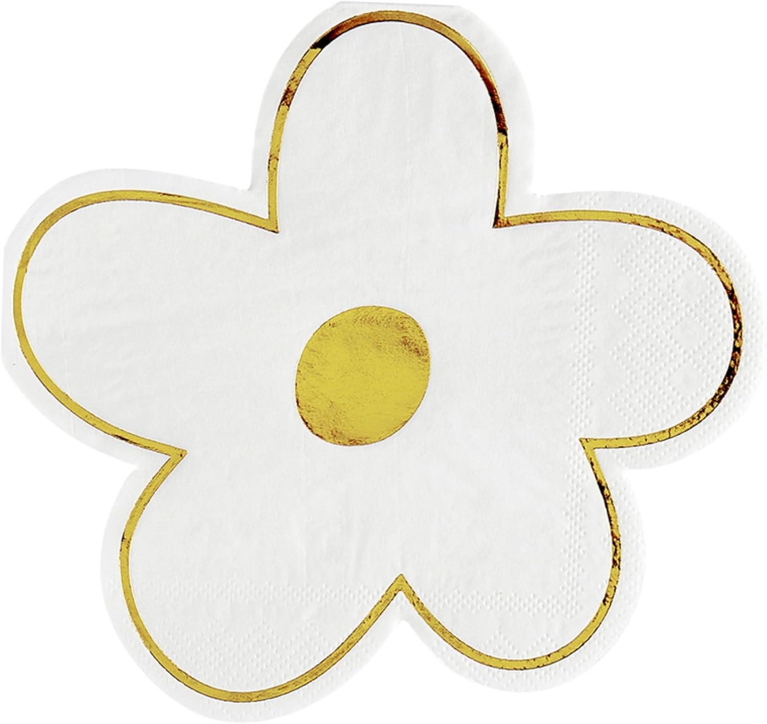 Santa Barbara Design Studio Die-Cut Paper Beverage Napkins Flower Shaped Cocktail Napkin Pack of 20, 5" x 5", White