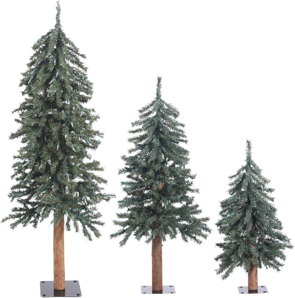 Vickerman 2' 3' 4' Natural Bark Alpine Artificial Christmas Tree Set, Unlit