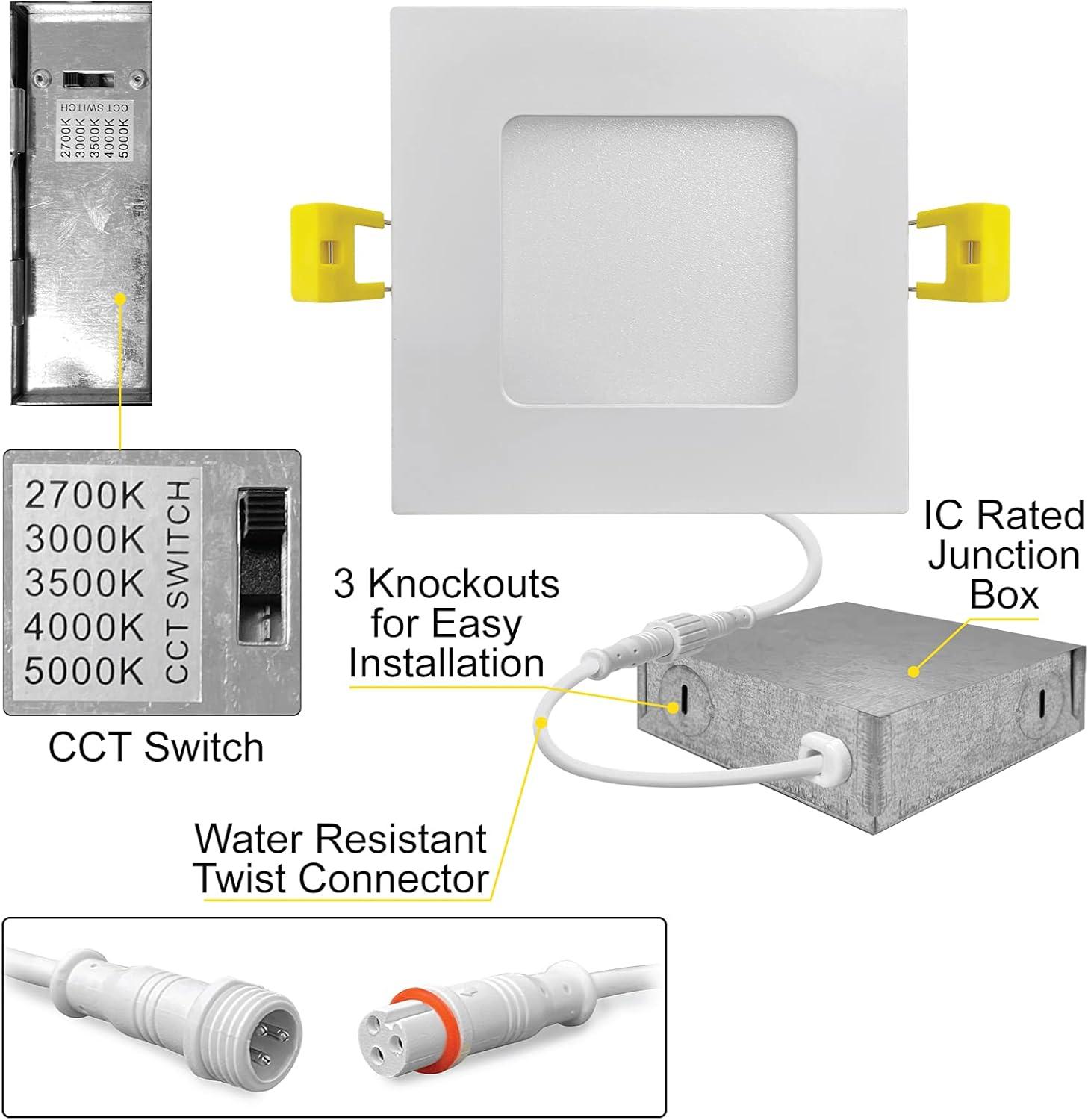 Panel Downlight 3'' Selectable Color Temperature Dimmable Air-Tight IC Rated LED Canless Recessed Lighting Kit