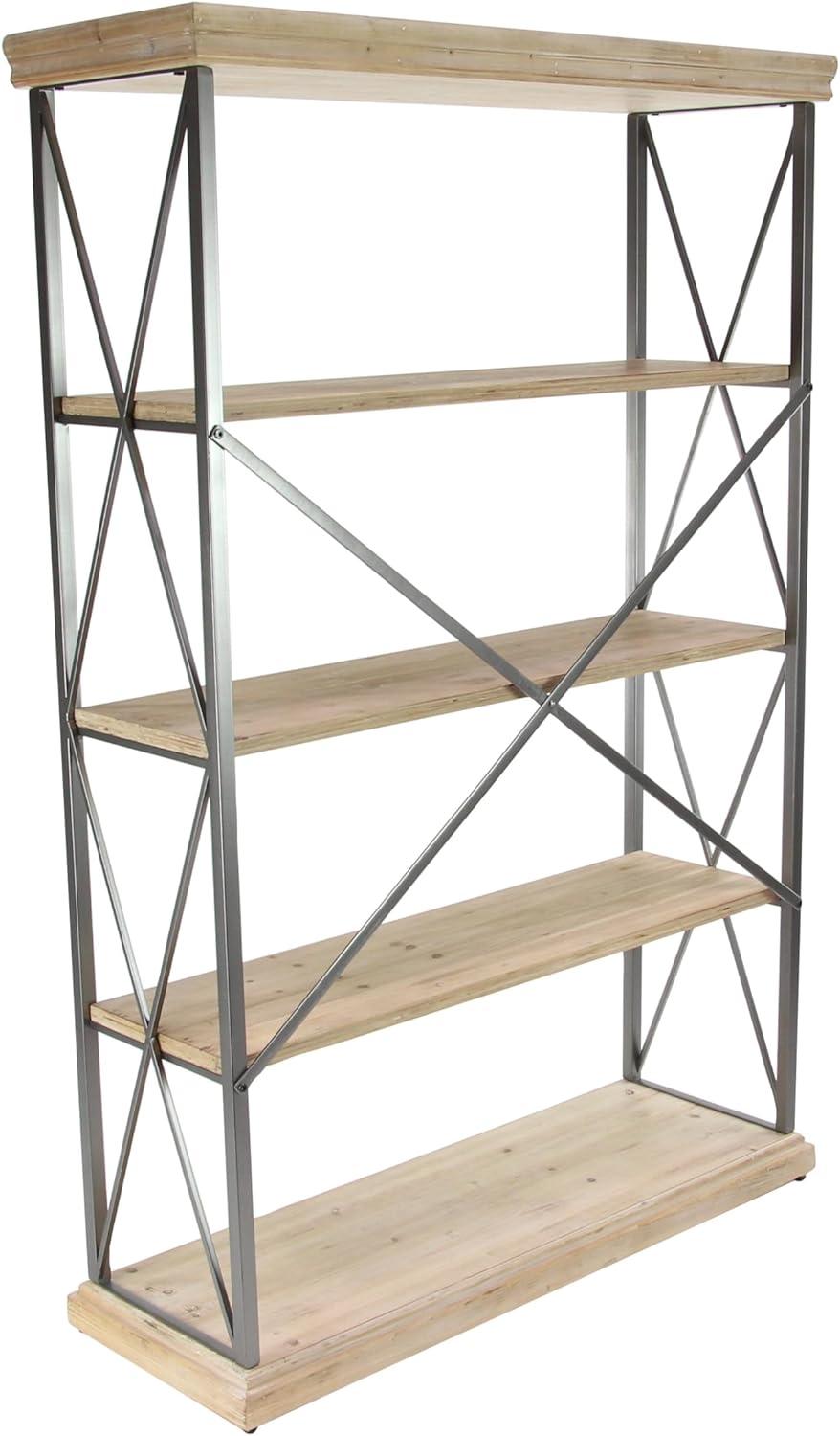 72" Farmhouse 4 Tier Shelf Brown - Olivia & May: Industrial Style Hardwood Bookcase with Storage Bins