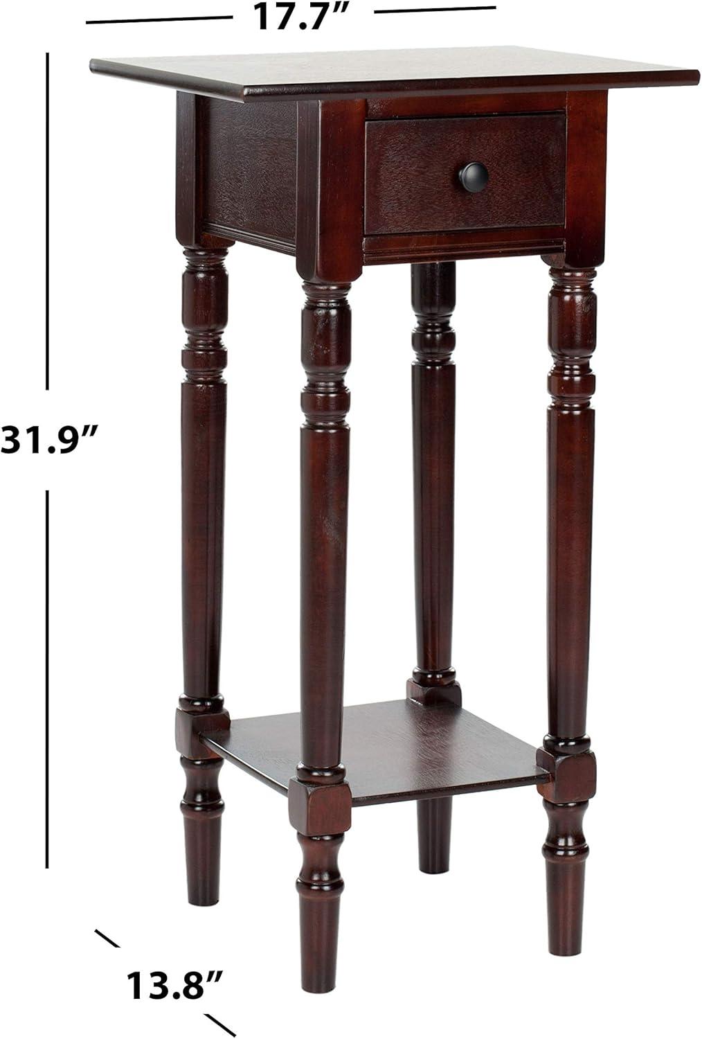 Transitional Dark Cherry Rectangular Side Table with Storage Drawer