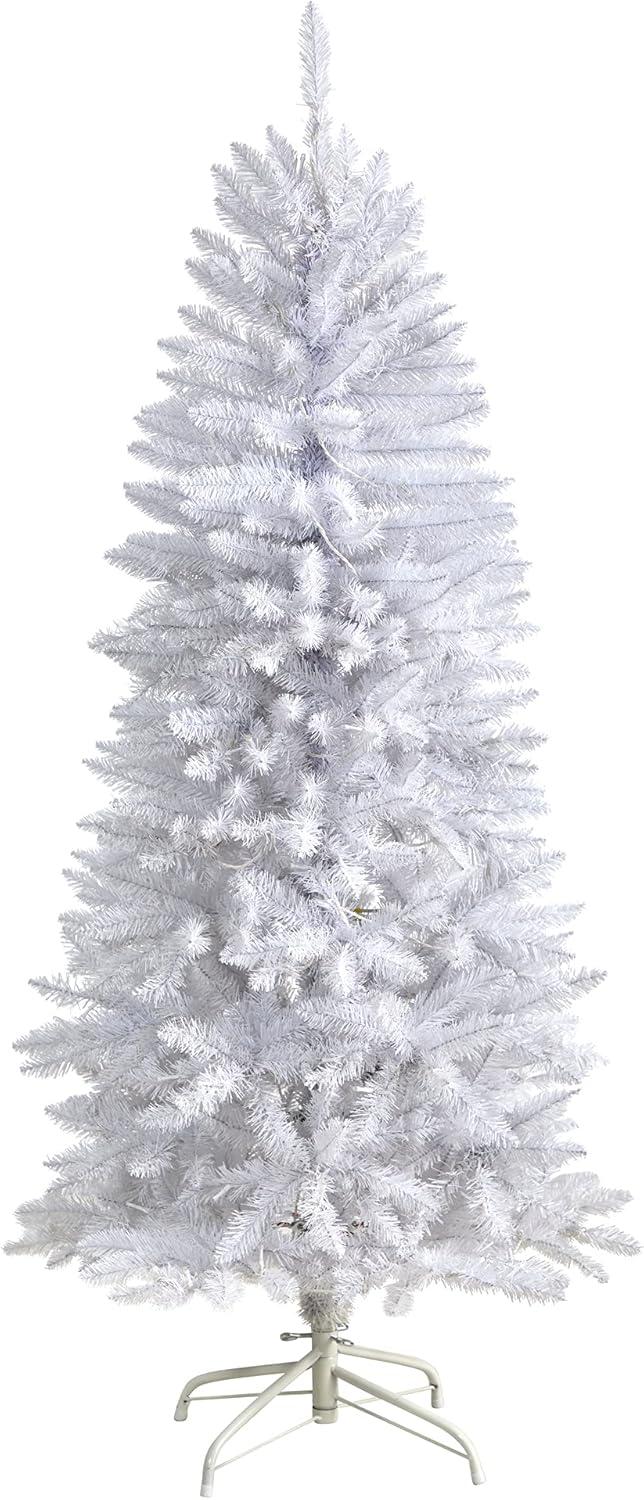 Nearly Natural 5-ft Slim White Artificial Christmas Tree with 150 Warm White LED Lights and 491 Bendable Branches