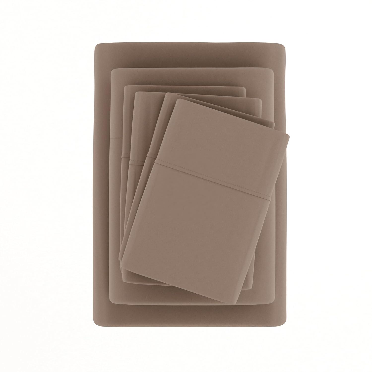 Twin, Taupe Solid Microfiber 6 Piece Bed Sheet Set, by Noble Linens