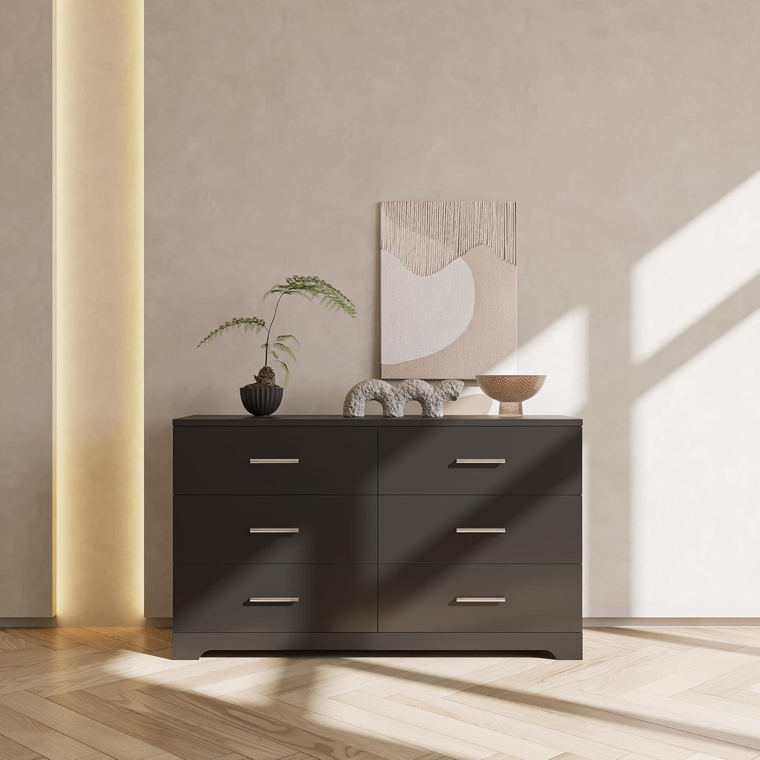 Ktaxon Bedroom Dresser with 6 Drawers, Wooden Double Dresser for Entryway, Wide Storage Cabinet for Living Room, White
