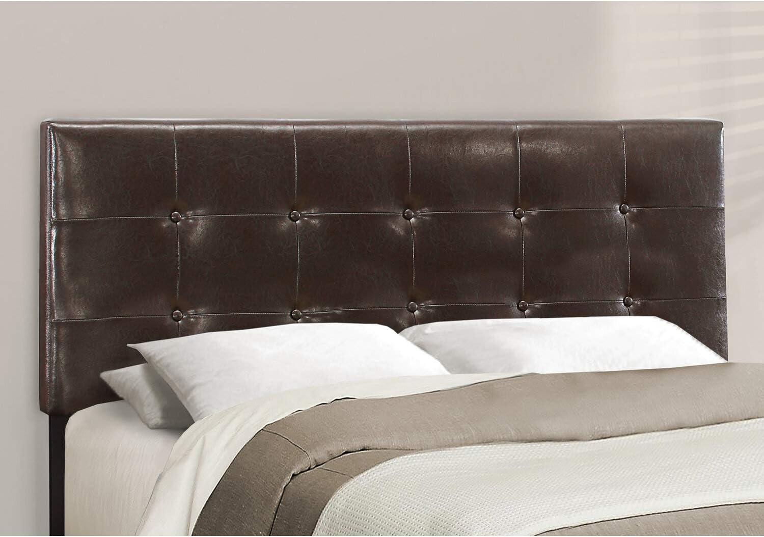 Monarch Specialties Bed Queen Size Platform Bedroom Frame Upholstered Pu Leather Look Wood Legs Brown Transitional