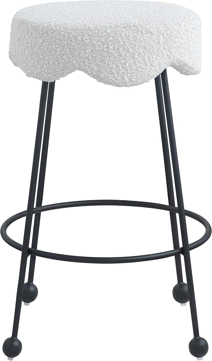 Contemporary Cream Boucle Counter Stool with Matte Black Metal Legs