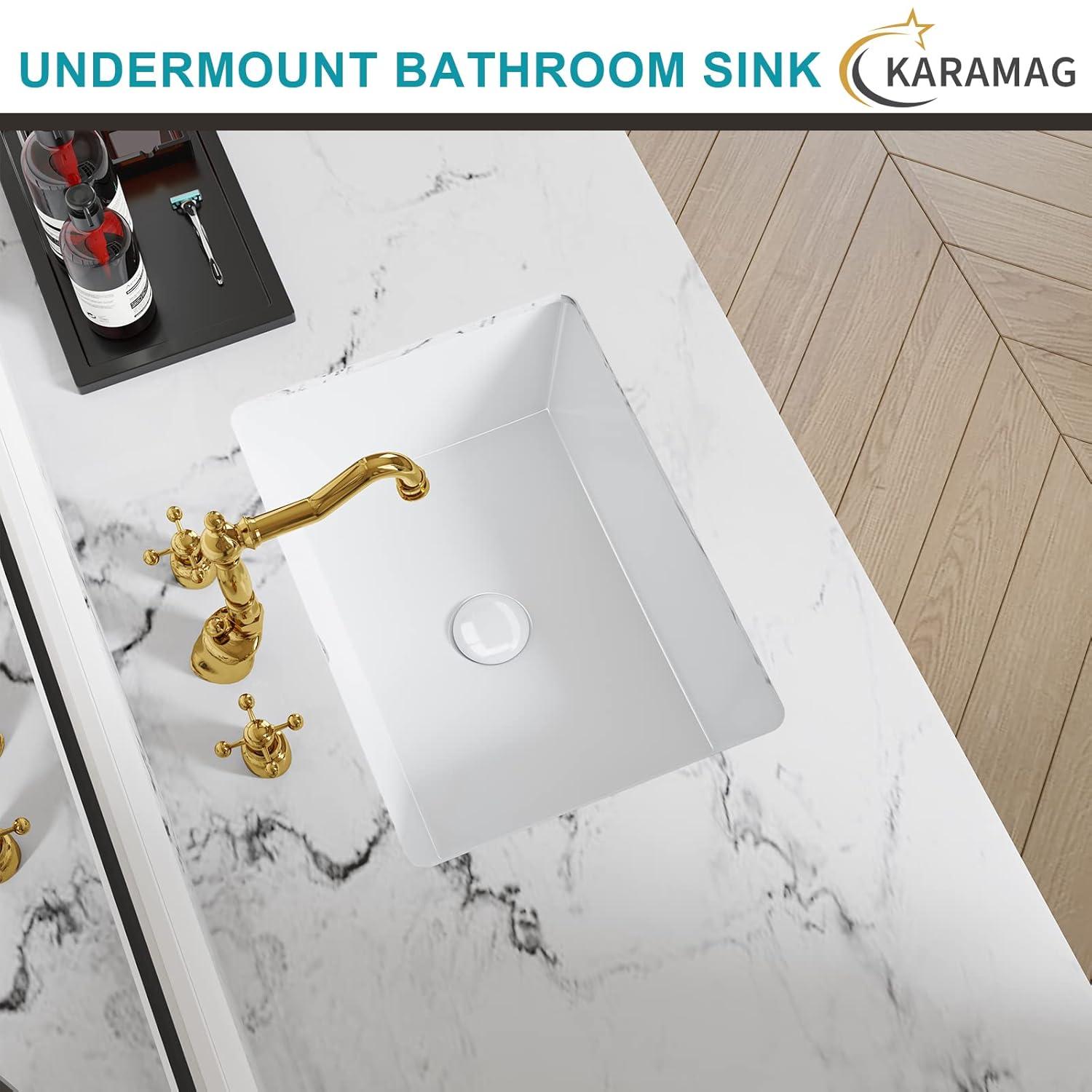 18 Inch Undermount Bathroom Sink Small Rectangle Undermount Sink White Ceramic Under Counter Bathroom Sinks with Overflow (18.3"x13.8")