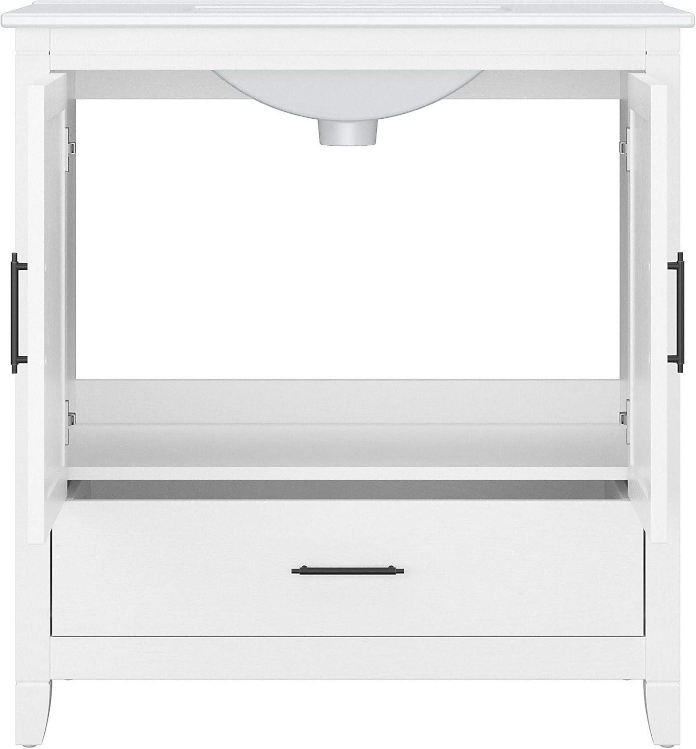 Bush Furniture Key West 32W Bathroom Vanity with Sink in White Ash