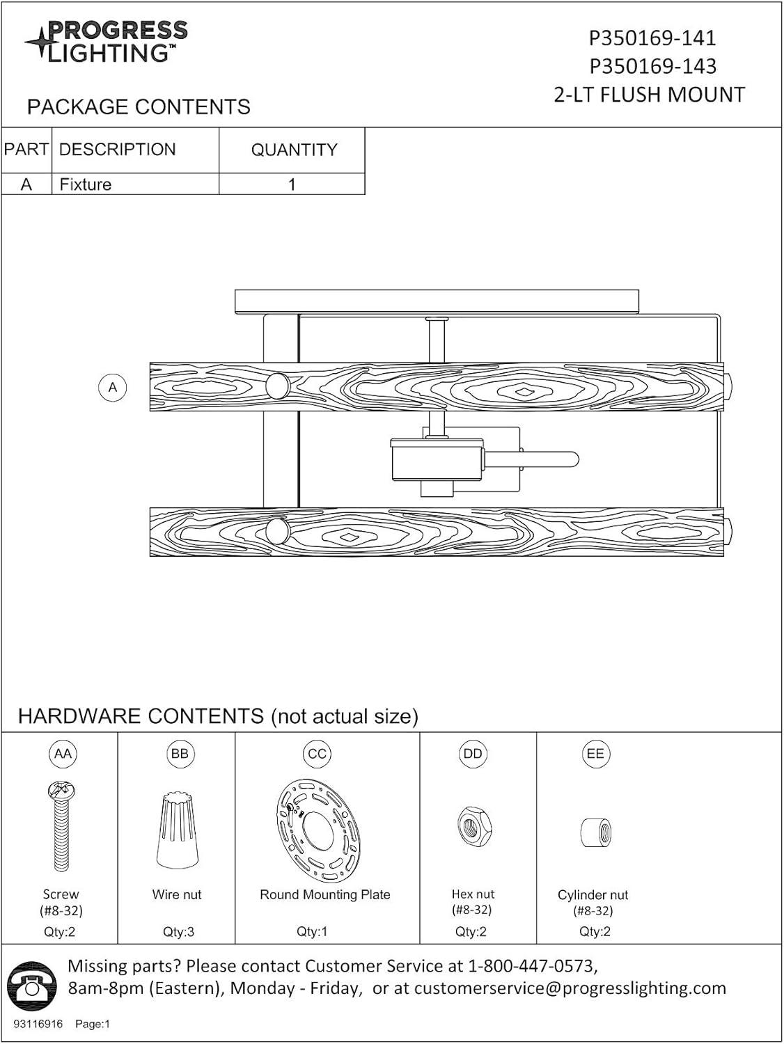 Progress Lighting Gulliver 2-Light Flush Mount Ceiling Light, Graphite, Open-Cage Design, Faux-Wood Finish