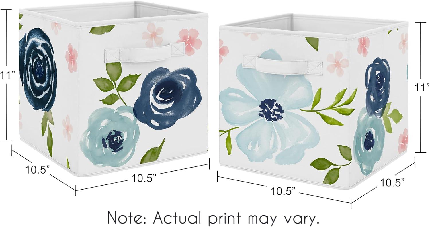 Sweet Jojo Designs Girl Set of 2 Kids' Decorative Fabric Storage Bins Watercolor Floral Blue Pink and White