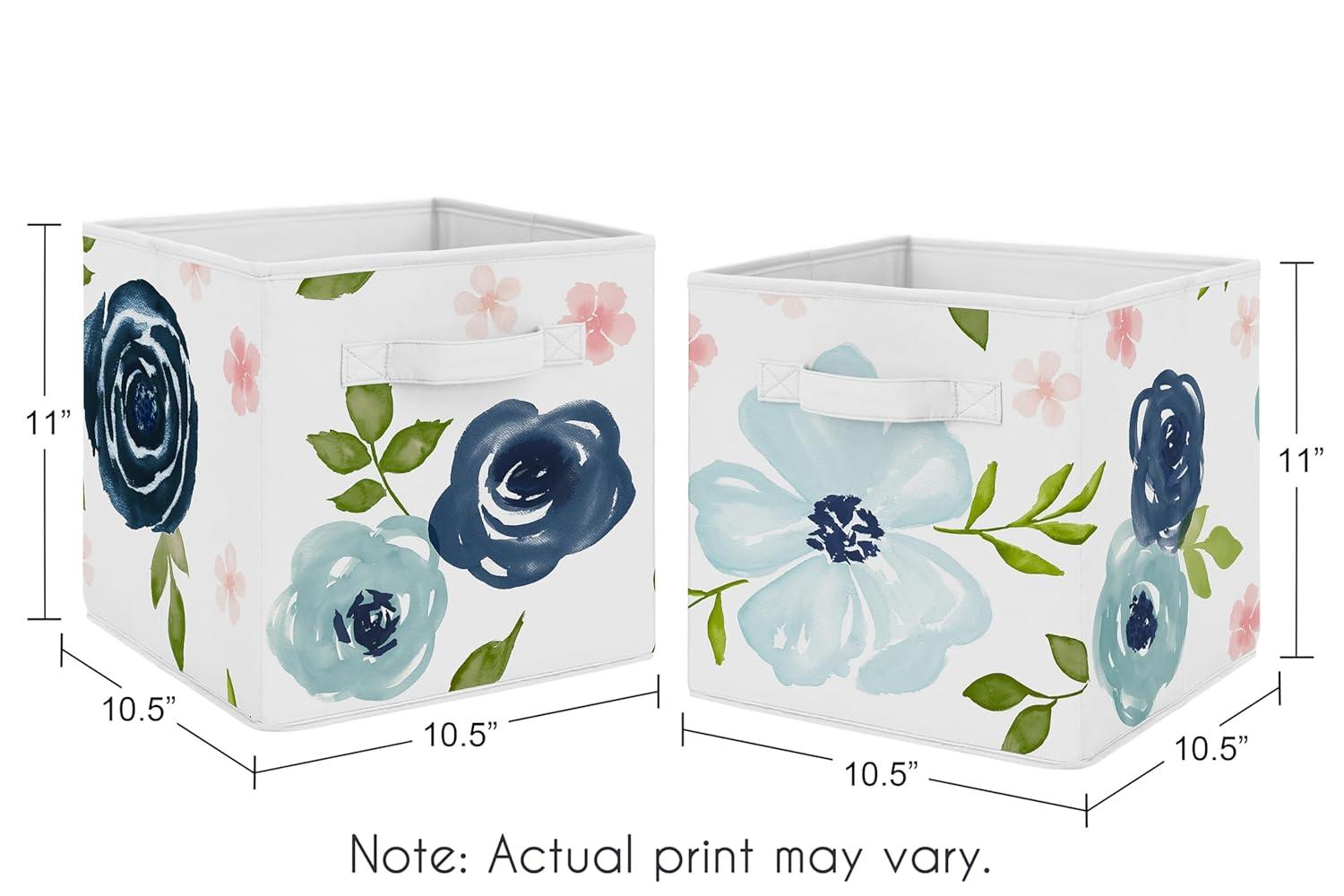 Sweet Jojo Designs Girl Set of 2 Kids' Decorative Fabric Storage Bins Watercolor Floral Blue Pink and White