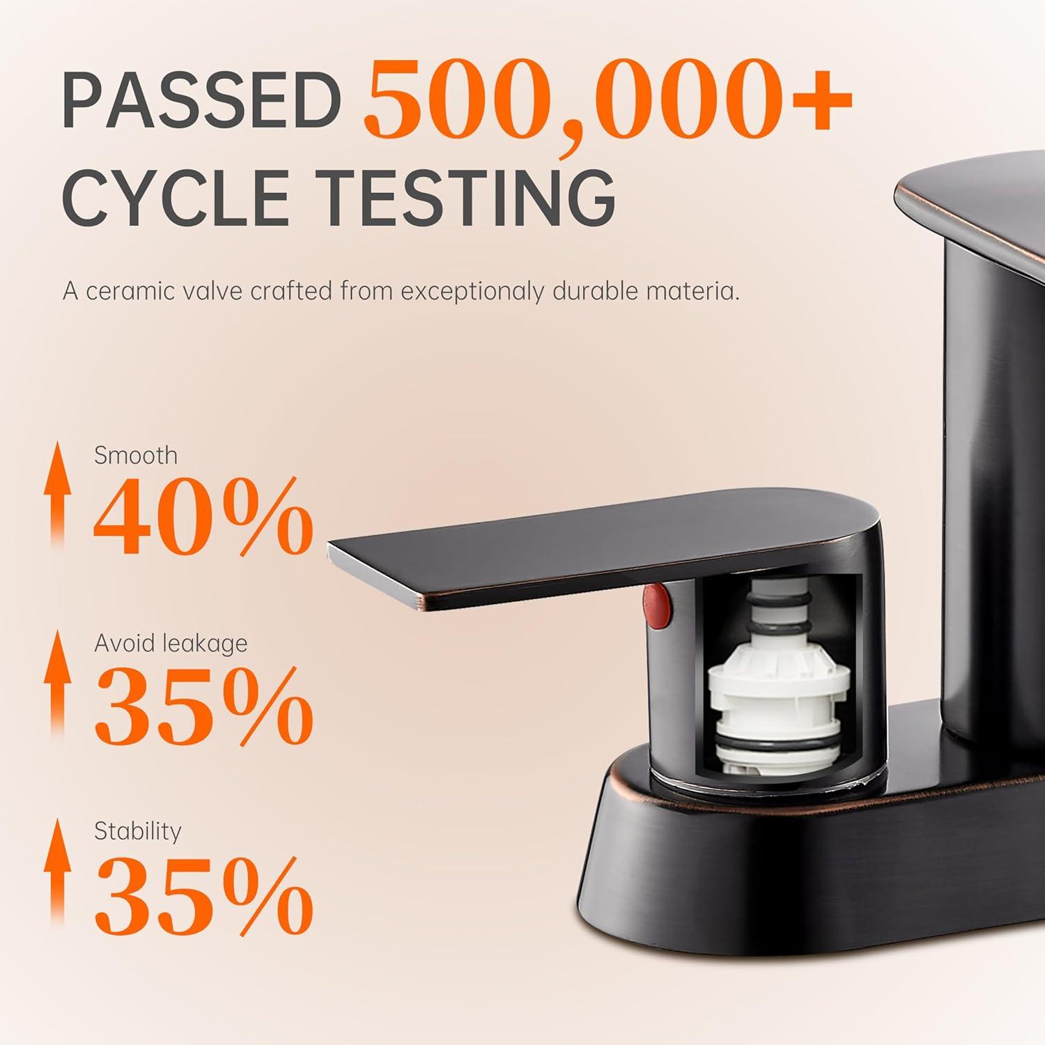 4-inch Centerset Double Handle Waterfall Bathroom Sink Faucet with Pop-up Drain Kit