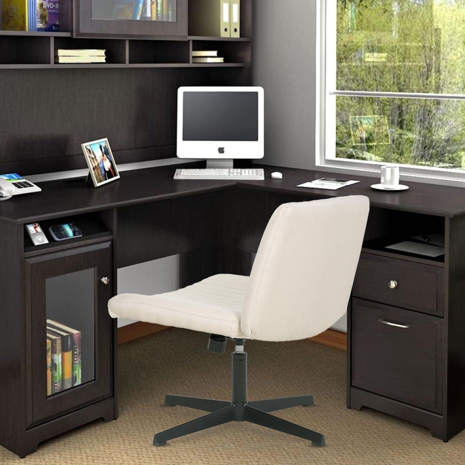 Beige Ergonomic Armless Swivel Task Chair with Metal Base