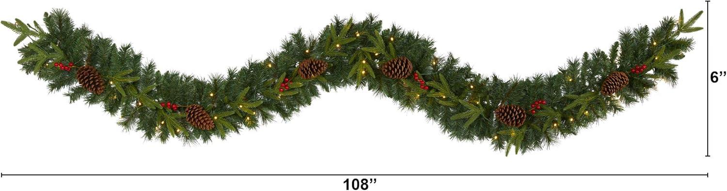 9ft Pre-Lit Artificial Pine Christmas Garland with Berries and Pinecones