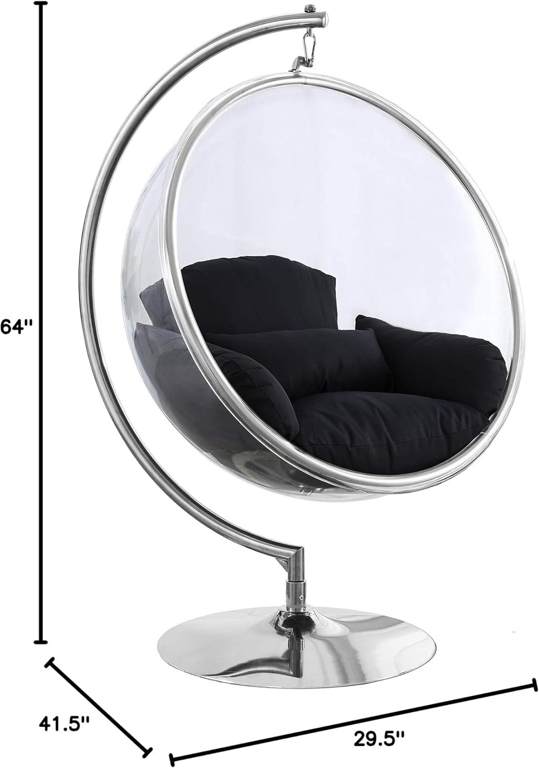 Meridian Furniture Luna Fabric Acrylic Swing Bubble Accent Chair in Black