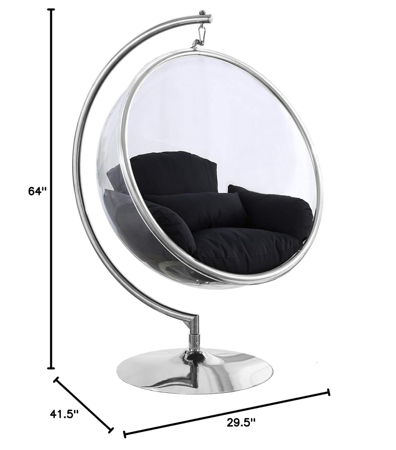 Meridian Furniture Luna Fabric Acrylic Swing Bubble Accent Chair in Black