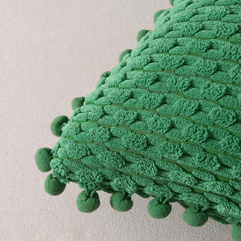 Boho Sage Green Striped Corduroy Pillow Covers - Set of 2 | Farmhouse Rectangle Cushion Cases for Sofa Couch Bed | Soft Decorative Throw Pillowcases - 12x20 Inch Home Decor