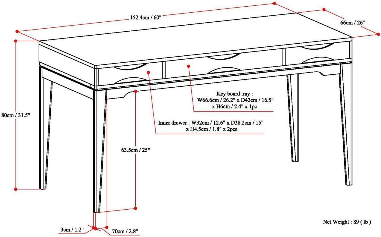 Simpli Home Harper Solid Hardood Mid-Century Modern 60 " Desk in White