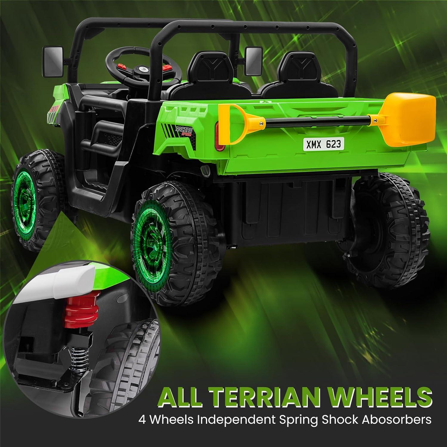 4 Wheels 24V Ride on Dump Truck Toys 2 Seater Kids Ride On UTV Car with Remote Control,Electric Dump Bed