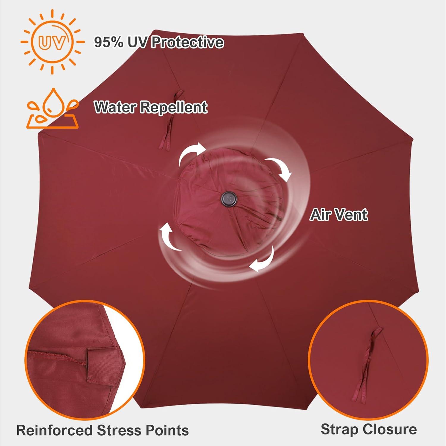 WLAGOOD 9' Patio Outdoor Table Market Yard Umbrella Replacement Top Cover with 8 Ribs, 9ft Canopy,Canopy Garden Umbrella Outdoor Stall Umbrella Beach Sun Umbrella Replacement Cloth