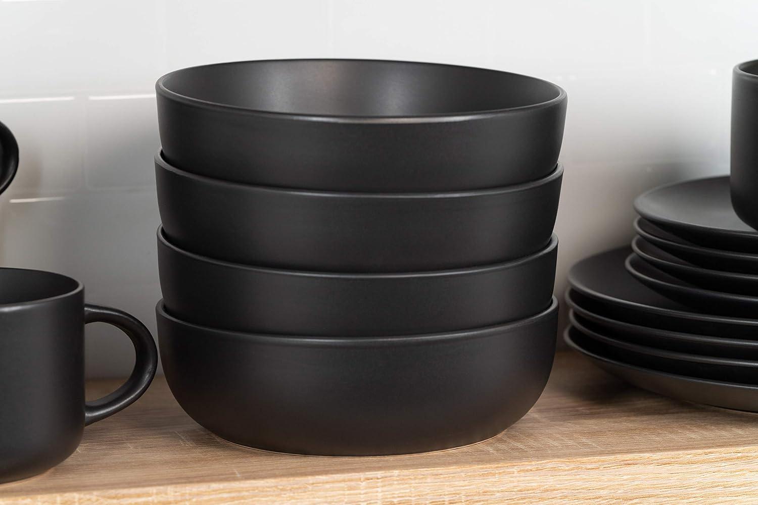 Black Matte Ceramic 16-Piece Dinnerware Set, Service for 4