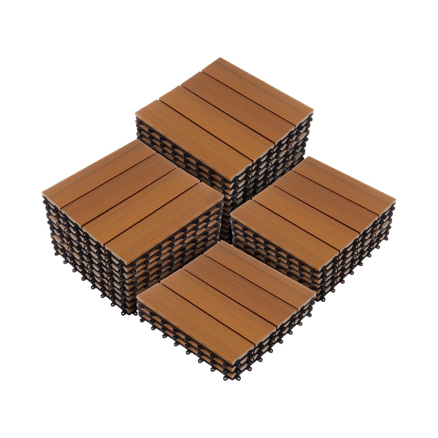 Pure Garden 11.63" x 11.63" Interlocking Deck Tile - Patio Tiles (Set of 30)