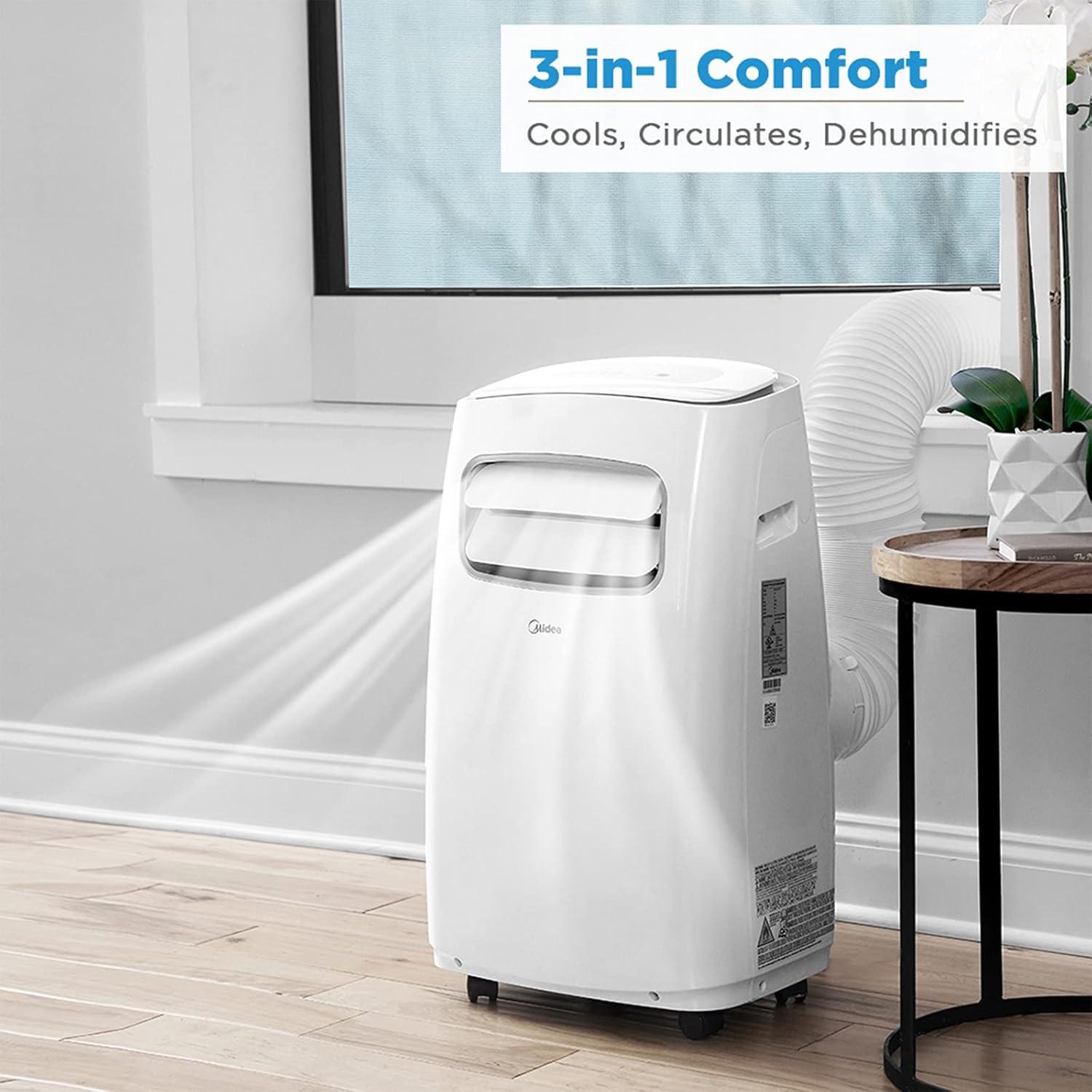 Midea Smart 3-in-1 Portable Air Conditioner, Dehumidifier, Fan for Large Rooms up to 275 sq ft 12,000 BTU (6,500 BTU SACC) control with Remote, Smartphone or Alexa