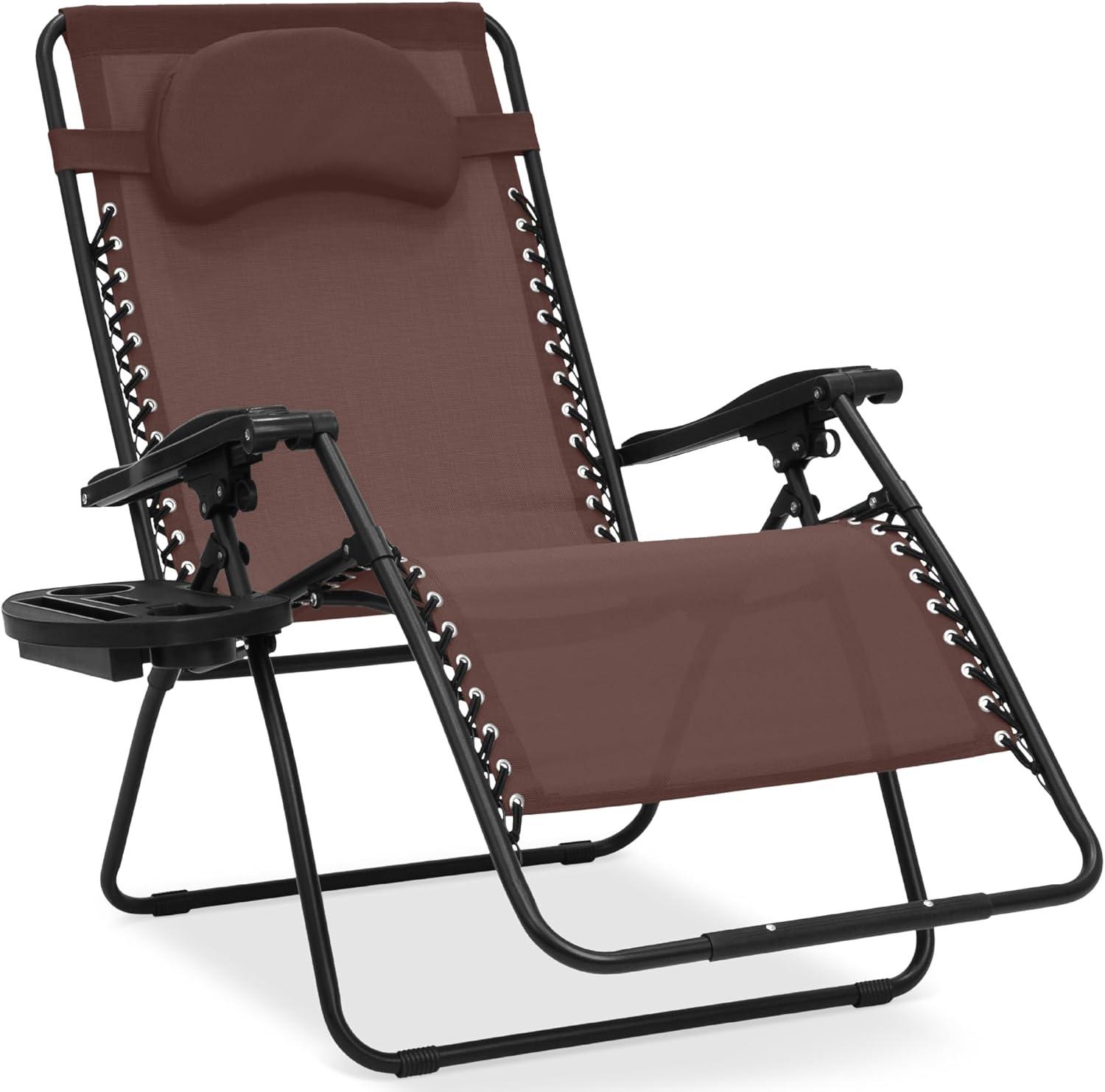Best Choice Products Oversized Zero Gravity Chair, Folding Outdoor Patio Recliner w/ Cup Holder - Brown