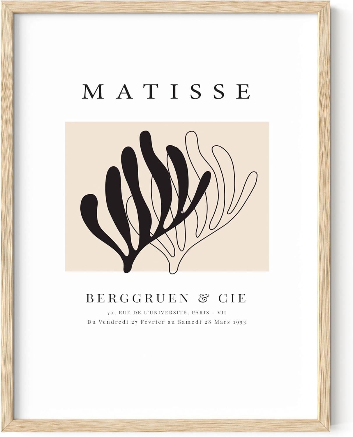 HAUS AND HUES Henri Matisse Prints and Posters Matisse Paper Cutouts and Art Exhibition Poster Matisse Poster Prints Matisse Paintings Abstract Black and White Leaf Matisse Framed Beige - 12x16