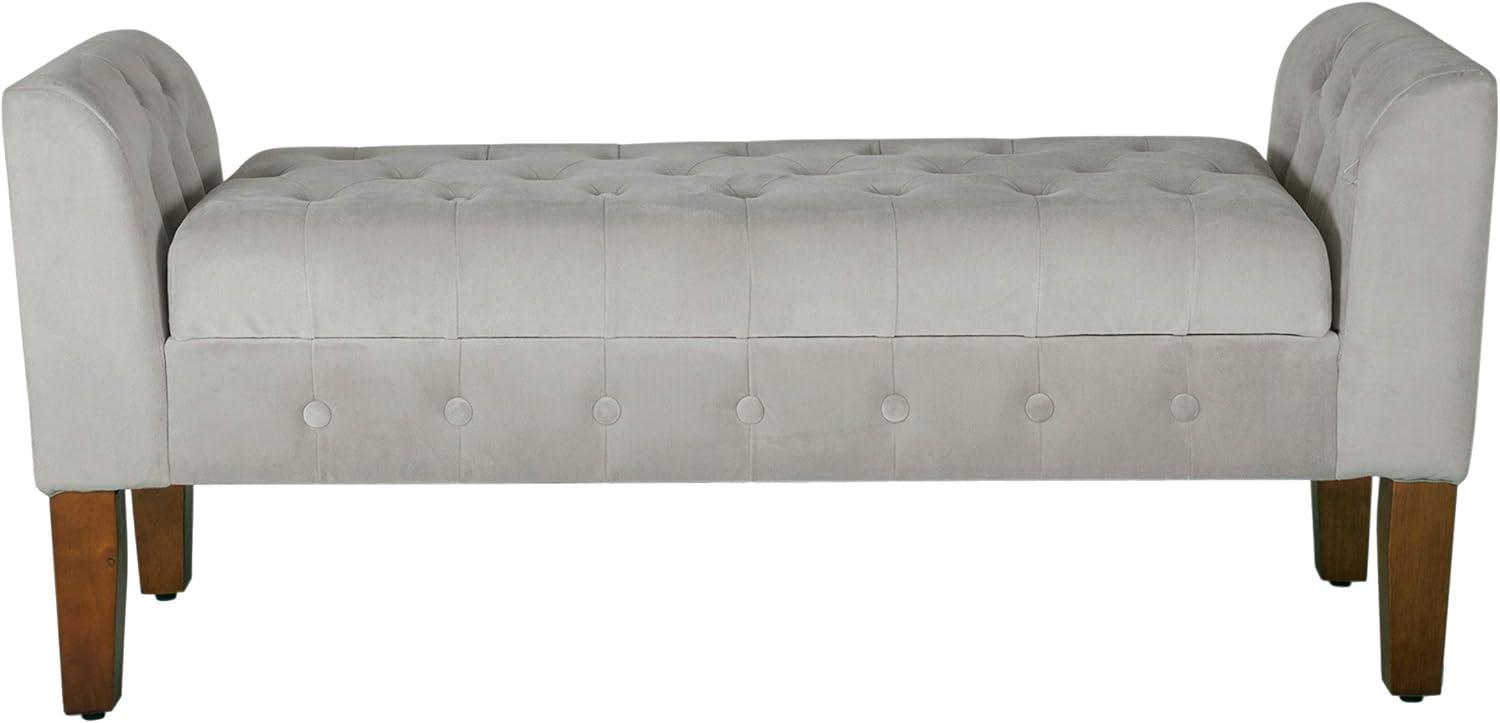 HomePop Velvet Tufted Storage Bench and Settee, 50"W x 18"D x 23"H, Light Gray