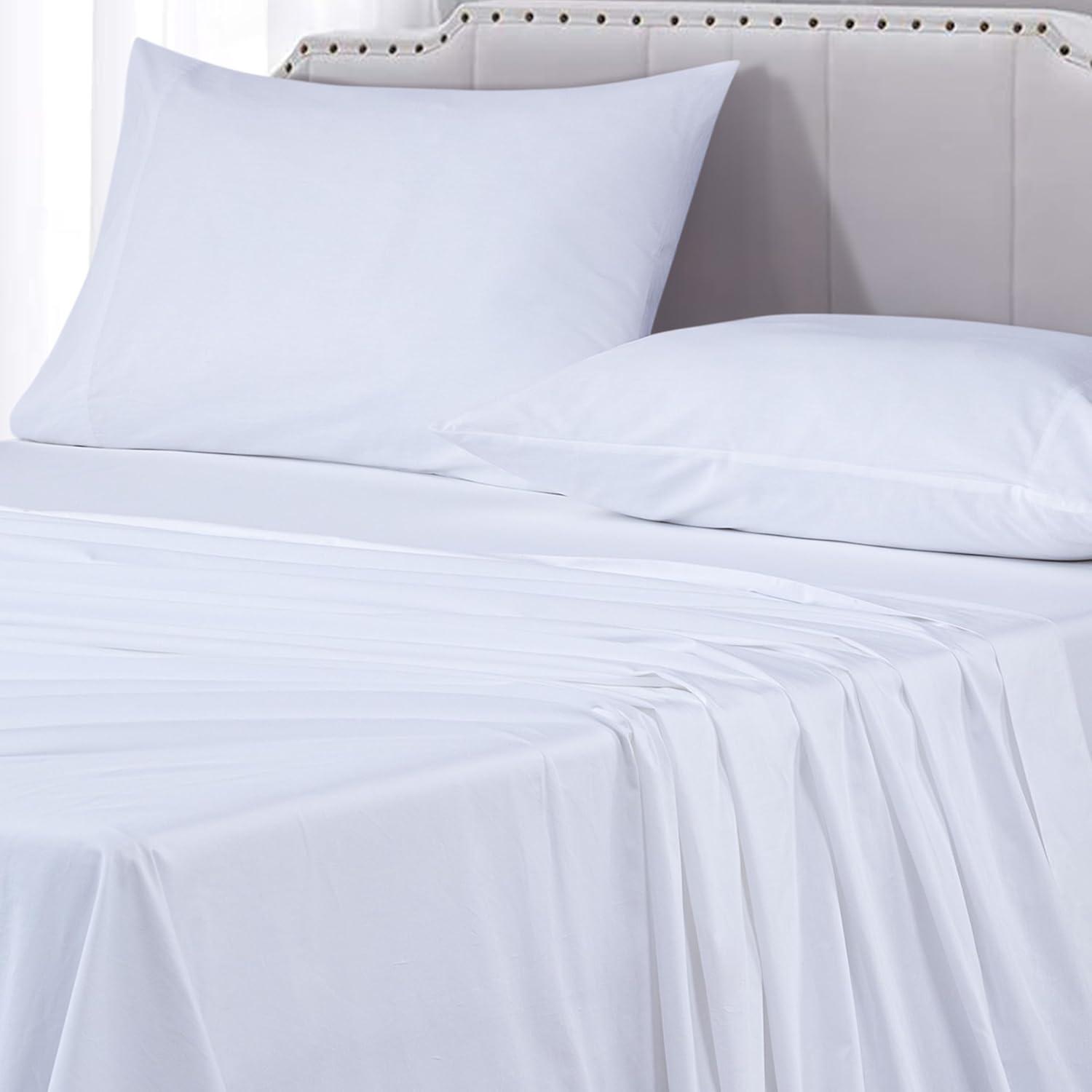 Solid White Cotton Twill Queen Deep Pocket Bed Sheet Set