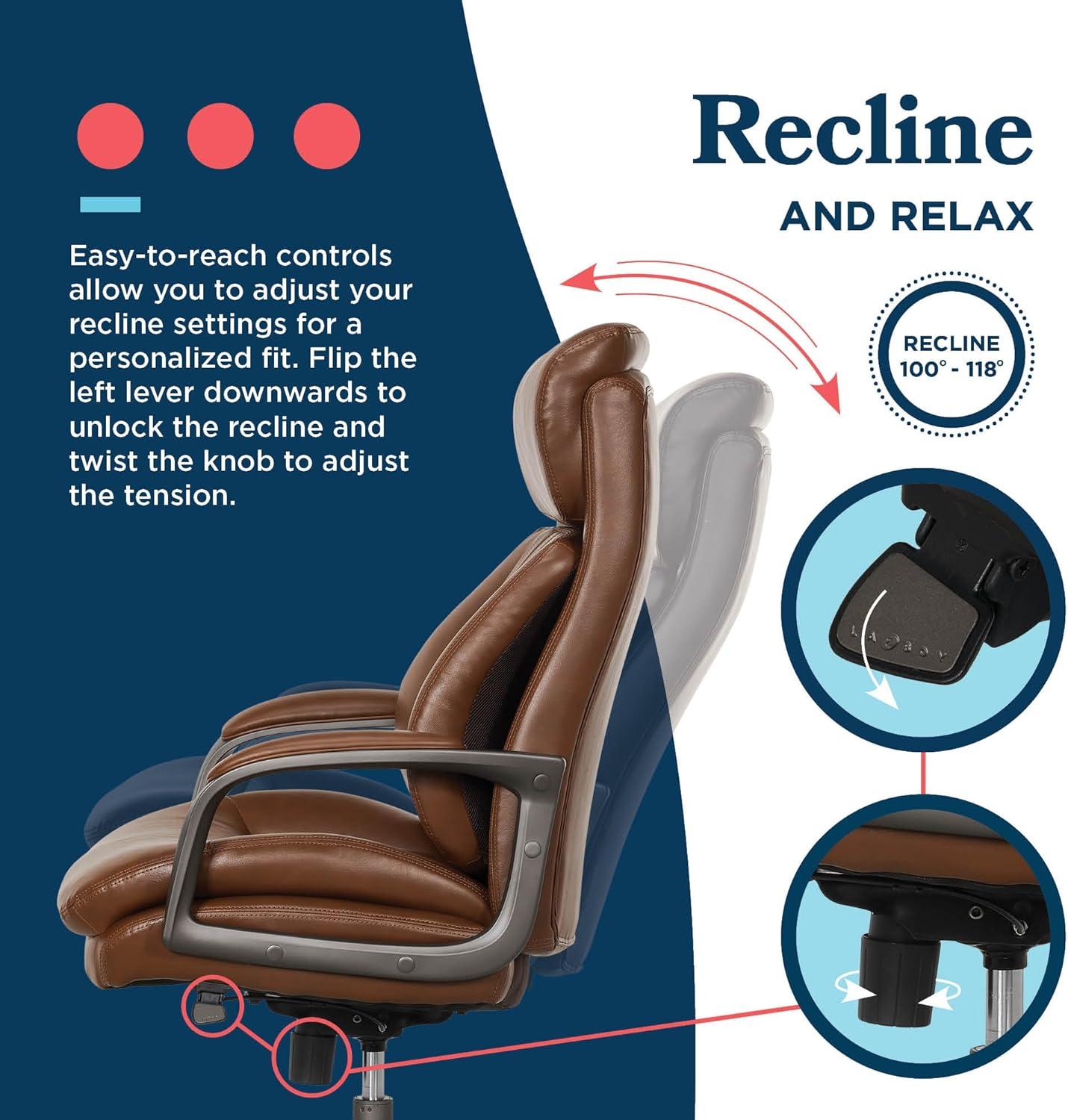 La-Z-Boy La-Z-Boy® Nova Executive Office Chair, Patented AIR Ergonomic Support Technology®, High-Back Premium Comfort & Support, Vegan PU Leather