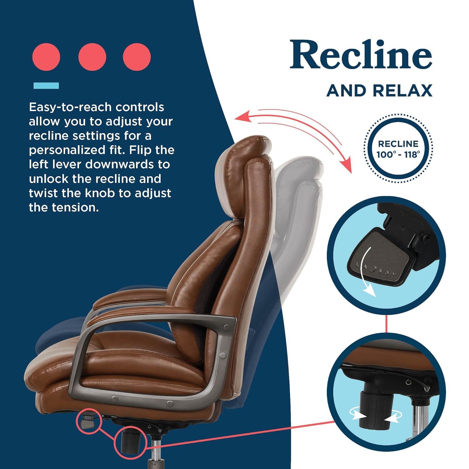 La-Z-Boy La-Z-Boy® Nova Executive Office Chair, Patented AIR Ergonomic Support Technology®, High-Back Premium Comfort & Support, Vegan PU Leather