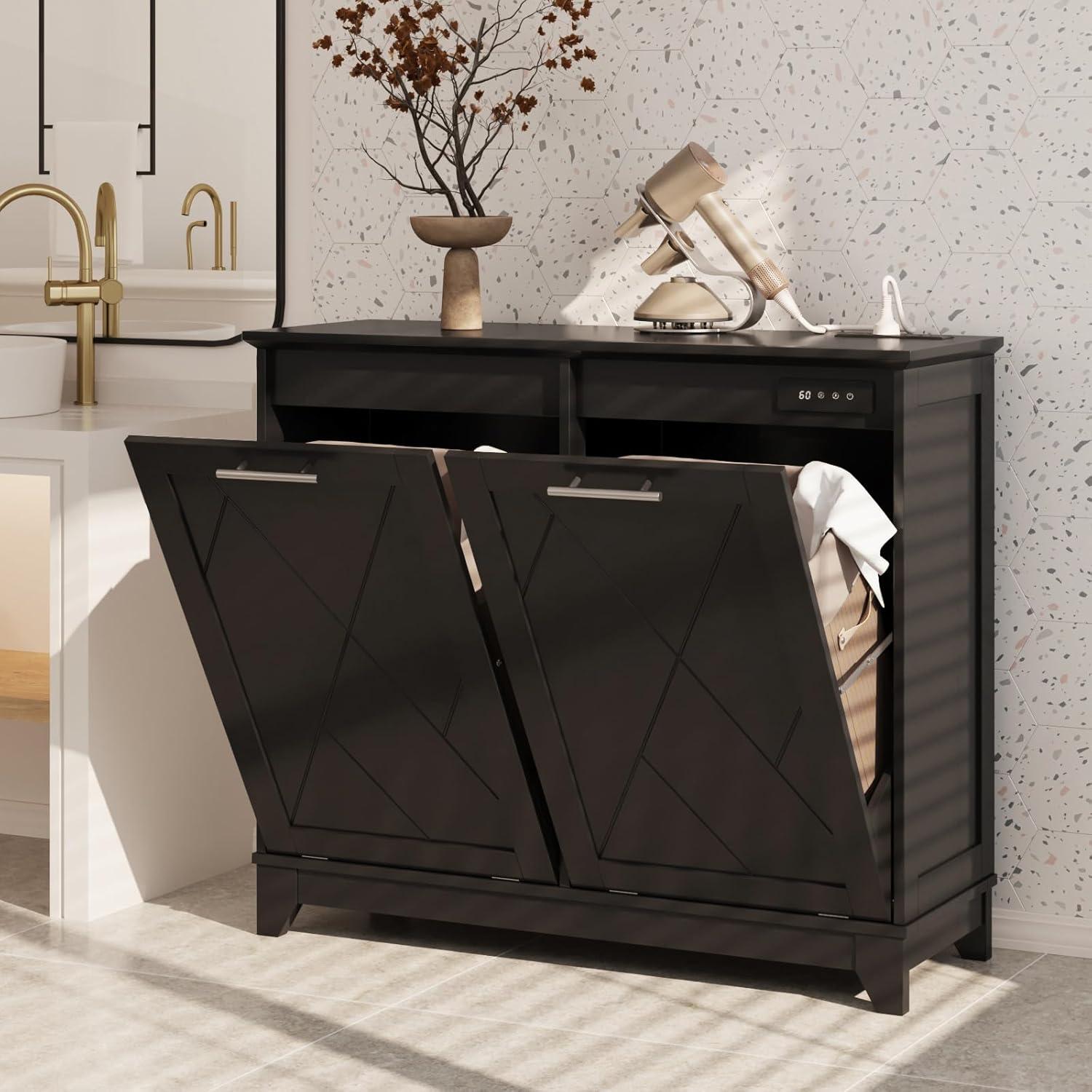 Black Double Tilt-Out Trash Cabinet with Deodorizing Function