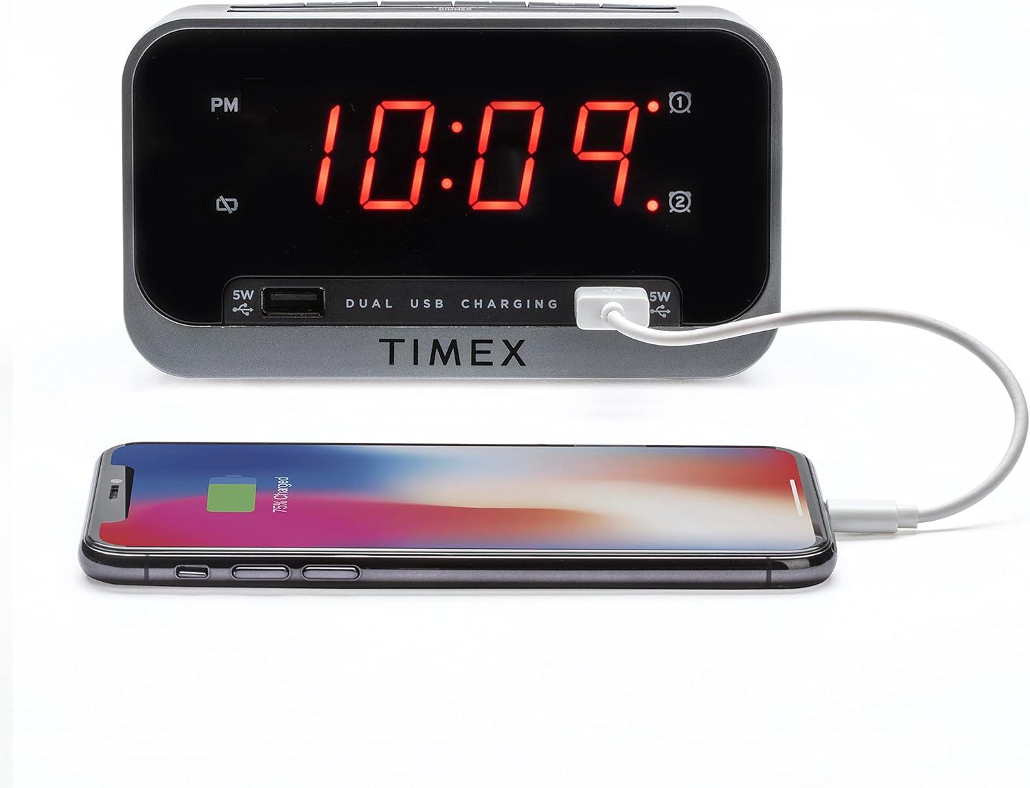 Timex Dual Alarm Clock with Dual USB Charging and Nightlight